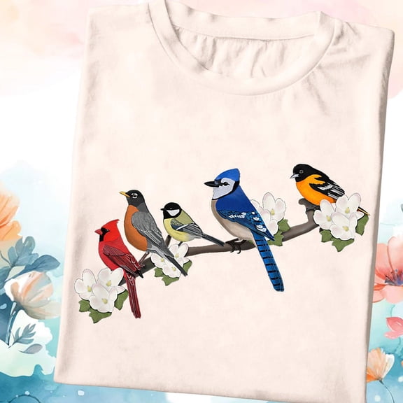 Colorful Backyard Birds T-Shirt: Birdwatcher Gift All Size S-5Xl