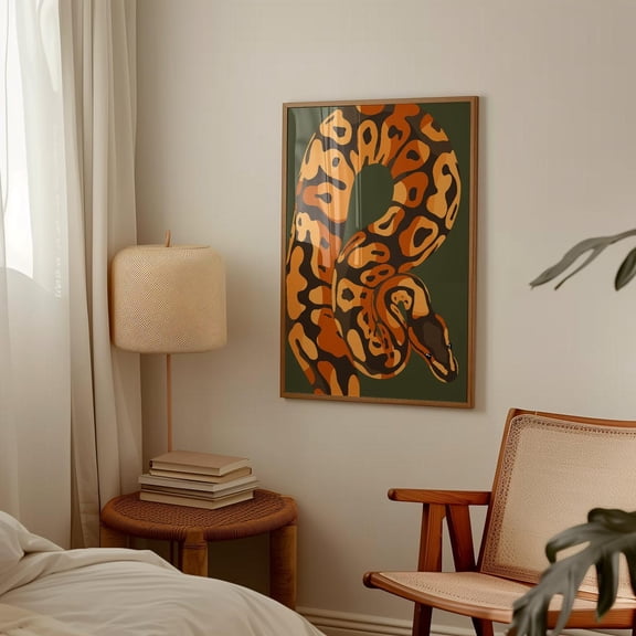 Colorful Ball Python Wall Art Print, Exotic Snake Illustration And Tropical Wildlife Decor