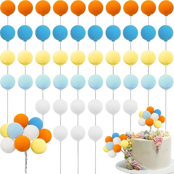 Colorful Balloon Cake Toppers,Topboutique 48 Pcs Mini Round Balloon Cupcake Decorations for Wedding Birthday Baby Shower Party Supplies, Multicolor Cake Decor Set (Multicolor)