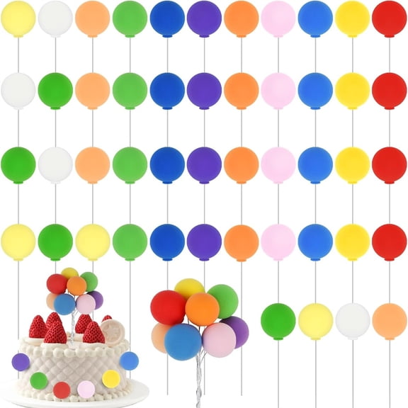 Colorful Balloon Cake Toppers,Topboutique 48 Pcs Mini Round Balloon Cupcake Decorations for Wedding Birthday Baby Shower Party Supplies, Rainbow Cake Decor Set (Rainbow)