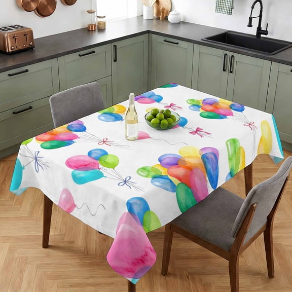 Colorful Balloon Cartoon Bow Table Cloth 52x70in, Waterproof Rectangle Tablecloth Wipeable Tablecloths Watercolor Balloon Table Covers for Dining Tables Party Indoor Outdoor