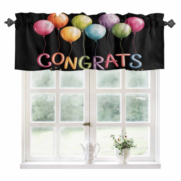 Colorful Balloon Graduation Kitchen Valances for Windows 42x12 Inch Kitchen Curtains Valances Rod Pocket Modern Art Bathroom Window Valances for Window Treatment Decor