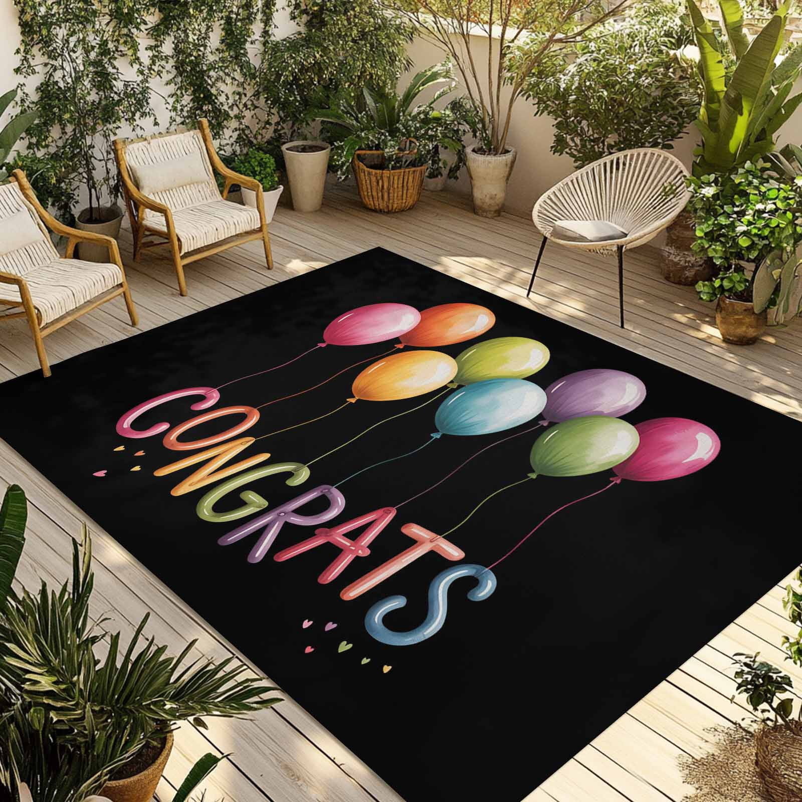 Colorful Balloon Graduation Outdoor Rug 5x7 Ft - Reversible Patio Rug ...