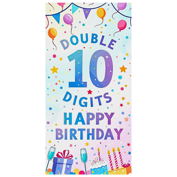 Colorful Balloon Star Themed Happy Birthday Double 10 Digits Banner Party Decoration Backdrop Photography Props Birthday Party Decor Background for Celebration Photo Booth Setup