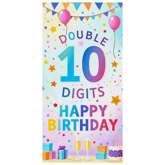 Colorful Balloon Star Themed Happy Birthday Double 10 Digits Banner Party Decoration Backdrop Photography Props Birthday Party Decor Background for Celebration Photo Booth Setup