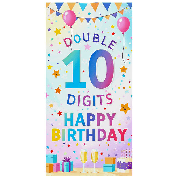 Colorful Balloon Star Themed Happy Birthday Double 10 Digits Banner Party Decoration Backdrop Photography Props Birthday Party Decor Background for Celebration Photo Booth Setup