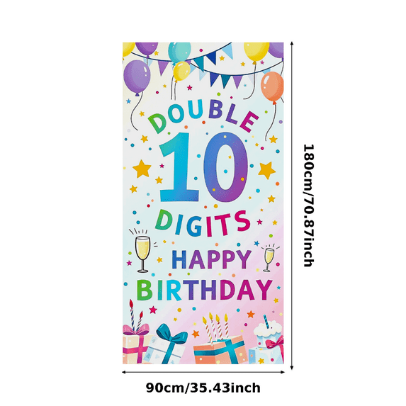 Colorful Balloon Star Themed Happy Birthday Double 10 Digits Banner Party Decoration Backdrop Photography Props Birthday Party Decor Background for Celebration Photo Booth Setup