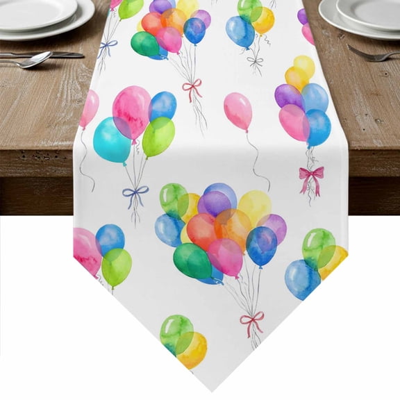 Colorful Balloon Table Runner Linen Burlap Table Runner 36 Inches Small Watercolor Balloons Bow Modern Dresser Scarves for Kitchen Island Coffee Dining Room Party Wedding Holiday Decor 13"x36"