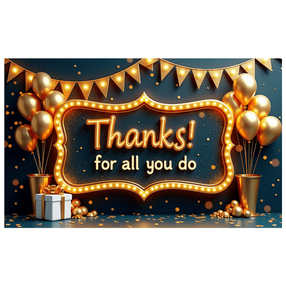 Colorful Balloon Thanks Banner Decorative Fireworks Gift Box Appreciation Celebration Banner for Employee Recognition Event Thank You Party Gratitude Occasion