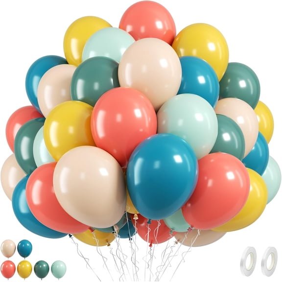 Colorful Balloons, 50 Pcs Boho Balloons, 12 Inch Retro Orange Green Yellow Apricot Latex Balloon, Rainbow Helium Balloon for Birthday Wedding Baby Shower Son Boho Summer Party Decorations