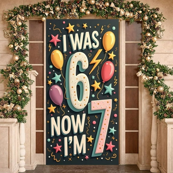 Colorful Balloons 7th Birthday Banner Star Pattern Kids Birthday Display Design Number 6 7 Number 7 Backdrop for 7th Birthday Party Kids Birthday Indoor Decoration