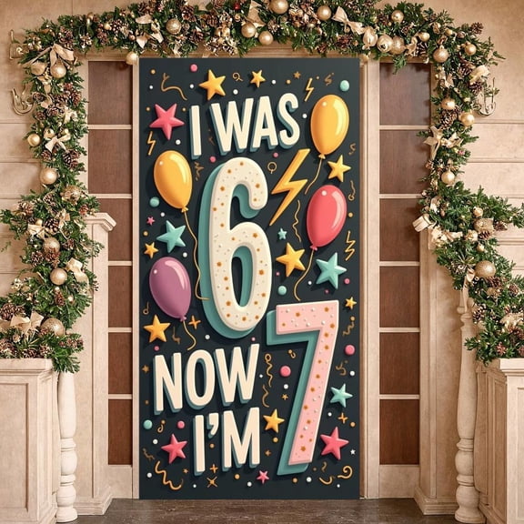 Colorful Balloons 7th Birthday Banner Star Pattern Kids Birthday Display Design Number 6 7 Number 7 Backdrop for 7th Birthday Party Kids Birthday Indoor Decoration