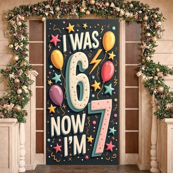 Colorful Balloons 7th Birthday Banner Star Pattern Kids Birthday Display Design Number 6 7 Number 7 Backdrop for 7th Birthday Party Kids Birthday Indoor Decoration