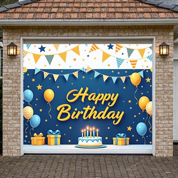 Colorful Balloons Banner Star Decorations Birthday Party Display Gift Boxes Cake Design Celebration Background for Birthday Party Kids Celebration Indoor Decoration