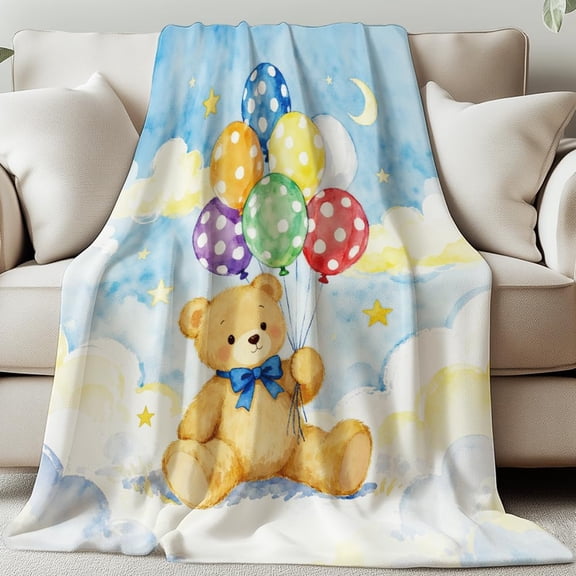 Colorful Balloons Bear Blanket 5951inch Cartoon Sky Cloud Soft Cozy Flannel Throws Stars Moons Washable Throw Blanket