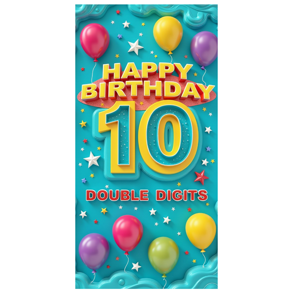 Colorful Balloons Birthday Banner 10th Birthday Double Digits Celebration Banner for Kids Party Indoor Decoration Photo Shoot