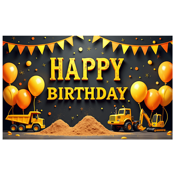 Colorful Balloons Construction Trucks Banner Celebration for Kids Party Indoor Decoration Event