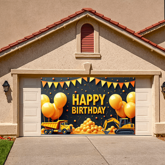 Colorful Balloons Construction Trucks Banner Celebration for Kids Party Indoor Decoration Event