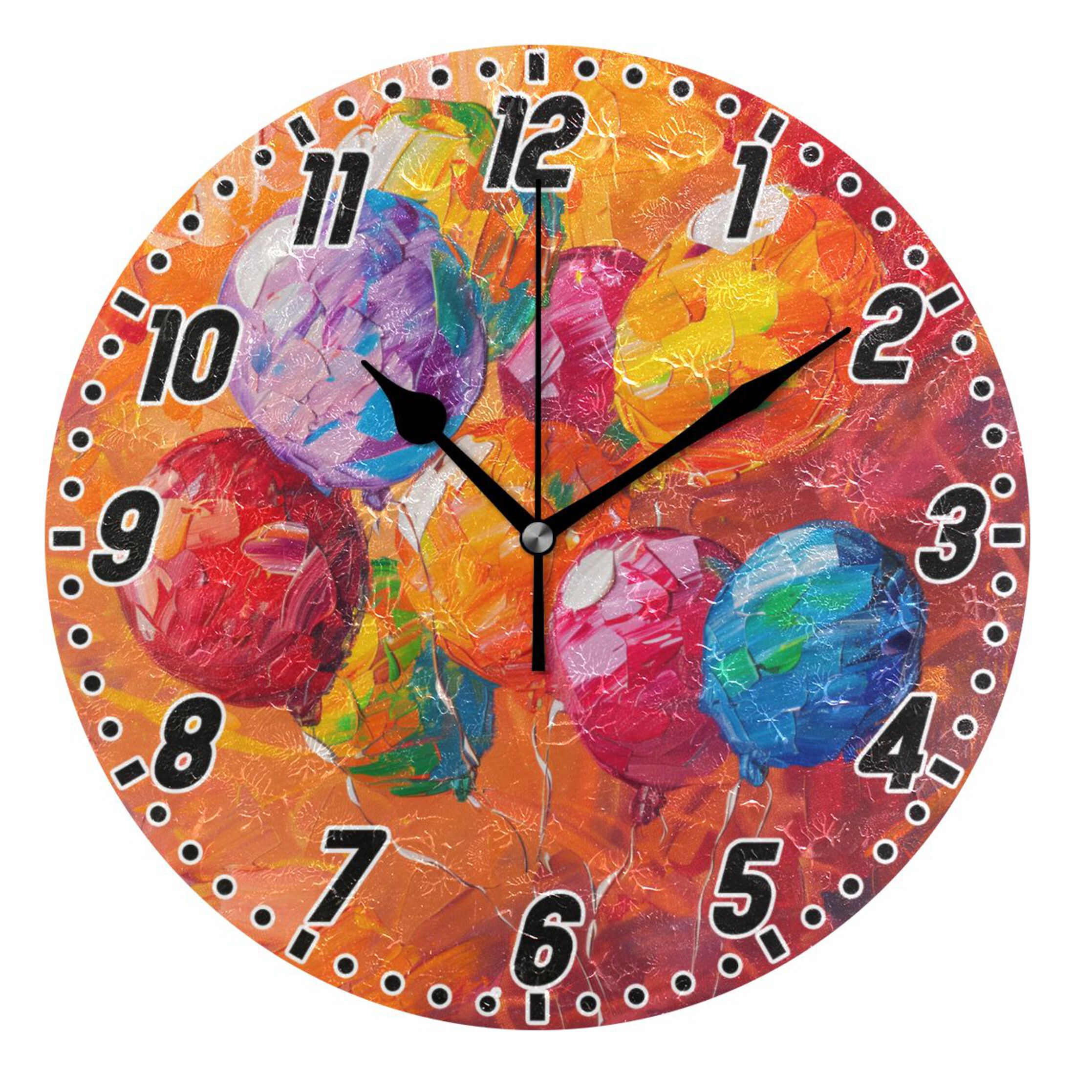 Colorful Balloons Fly Round Wall Clock Battery Operated Silent Non ...