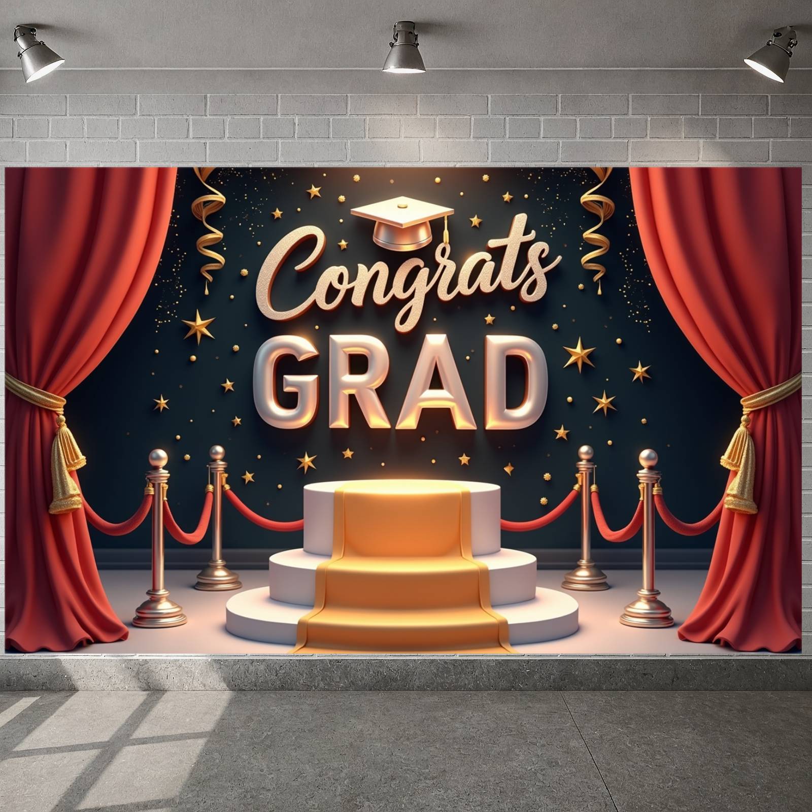 Colorful Balloons Graduation Banner 3D Letters Grad Backdrop Red ...