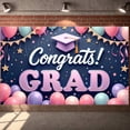 thumbnail image 1 of Colorful Balloons Graduation Banner Golden Stars Congrats Backdrop Purple Grad Cap Streamers Grad Display for Graduation Ceremony Grad Party Photo Backdrop, 1 of 3