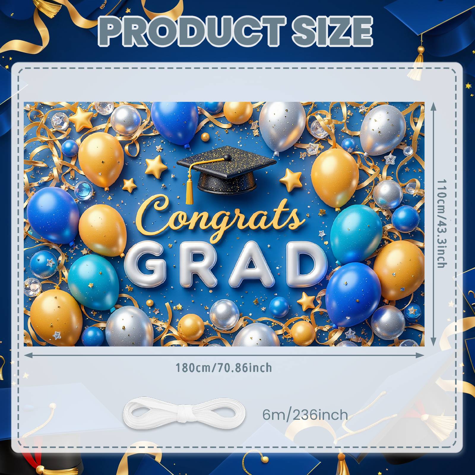 Graduation Flash Color Colorful Balloons Graduation Banner Golden Stars Grad Display Blue ...