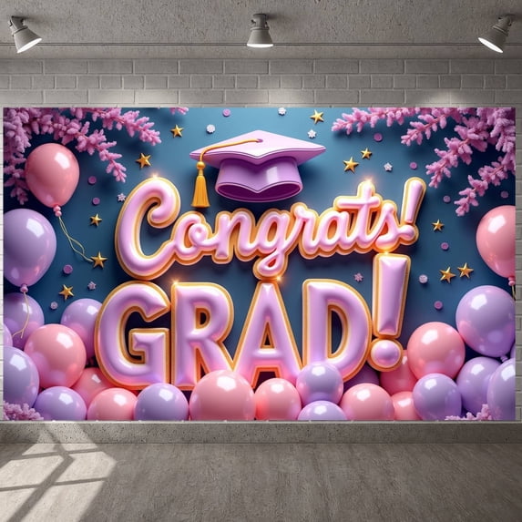 Colorful Balloons Graduation Banner Graduation Cap Congrats Display Star Decor Ribbon Streamers Grad Backdrop for Graduation Party College Graduation Photo Shoot
