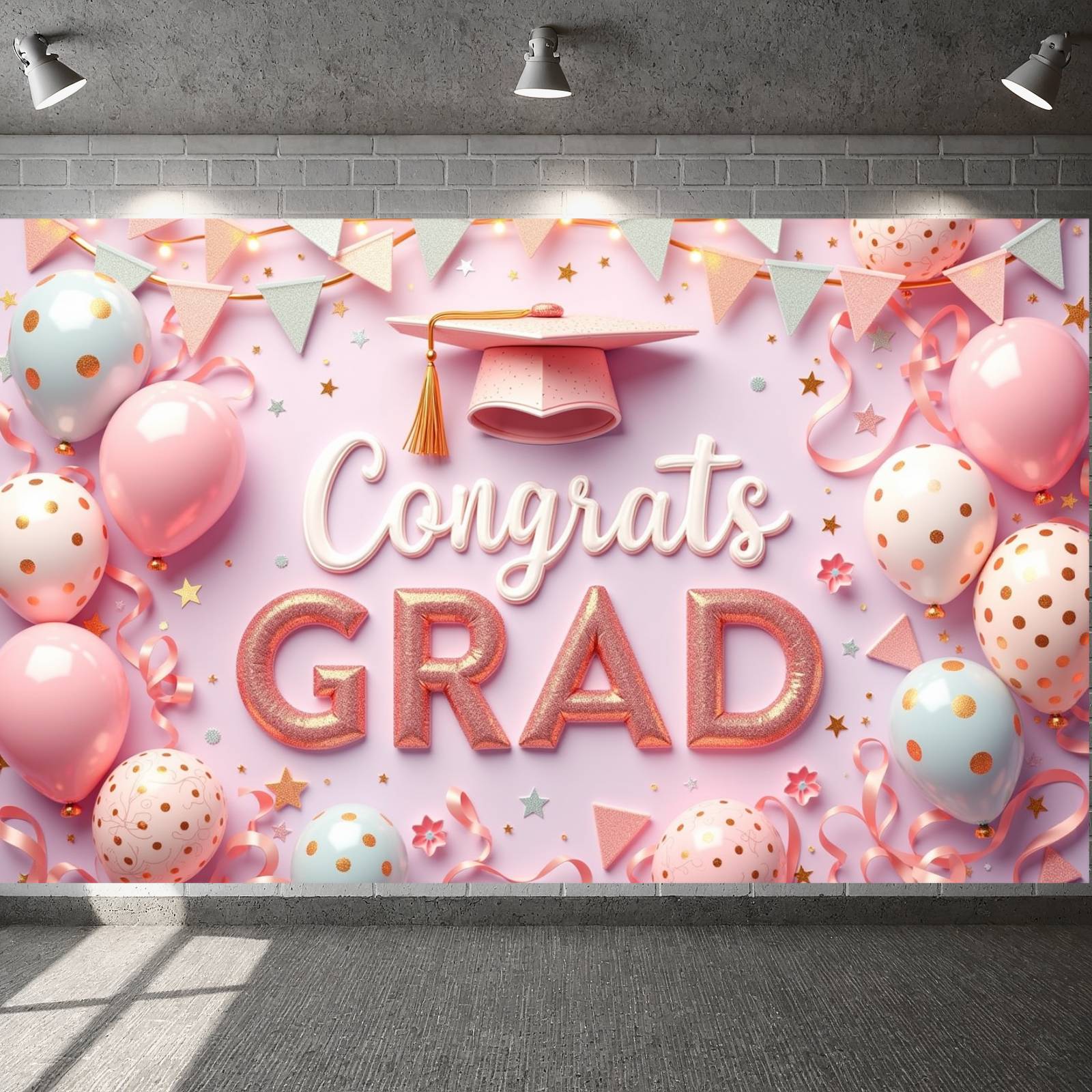 Graduation Batten Colorful Balloons Graduation Banner Graduation Cap Congrats Display ...