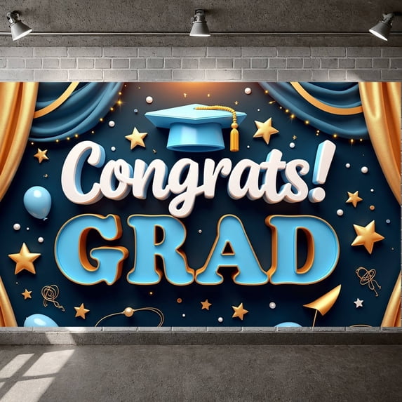 Colorful Balloons Graduation Banner Graduation Cap Congrats Display Star Decor Ribbon Streamers Grad Backdrop for Graduation Party College Graduation Photo Shoot