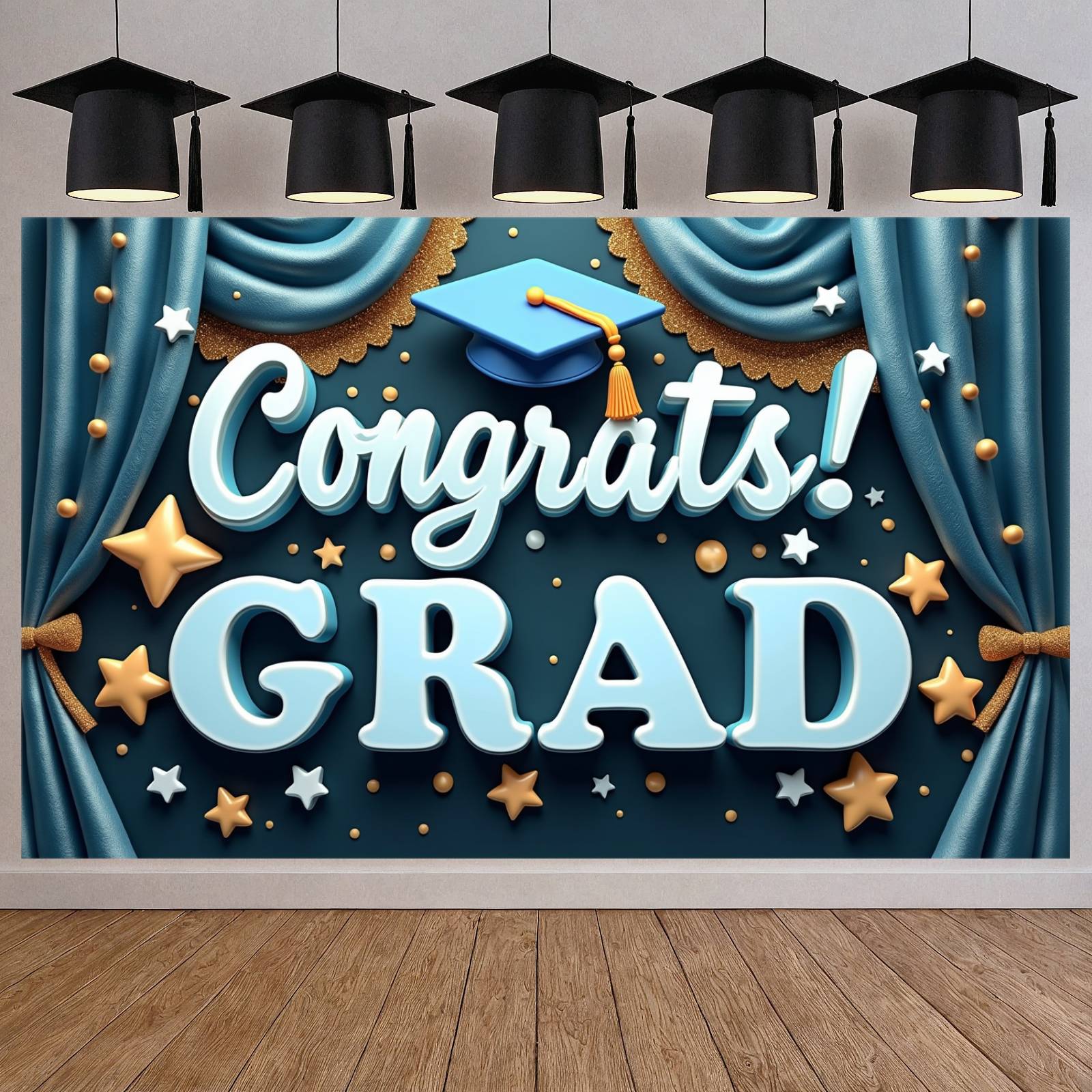 Colorful Balloons Graduation Banner Graduation Cap Congrats Display ...