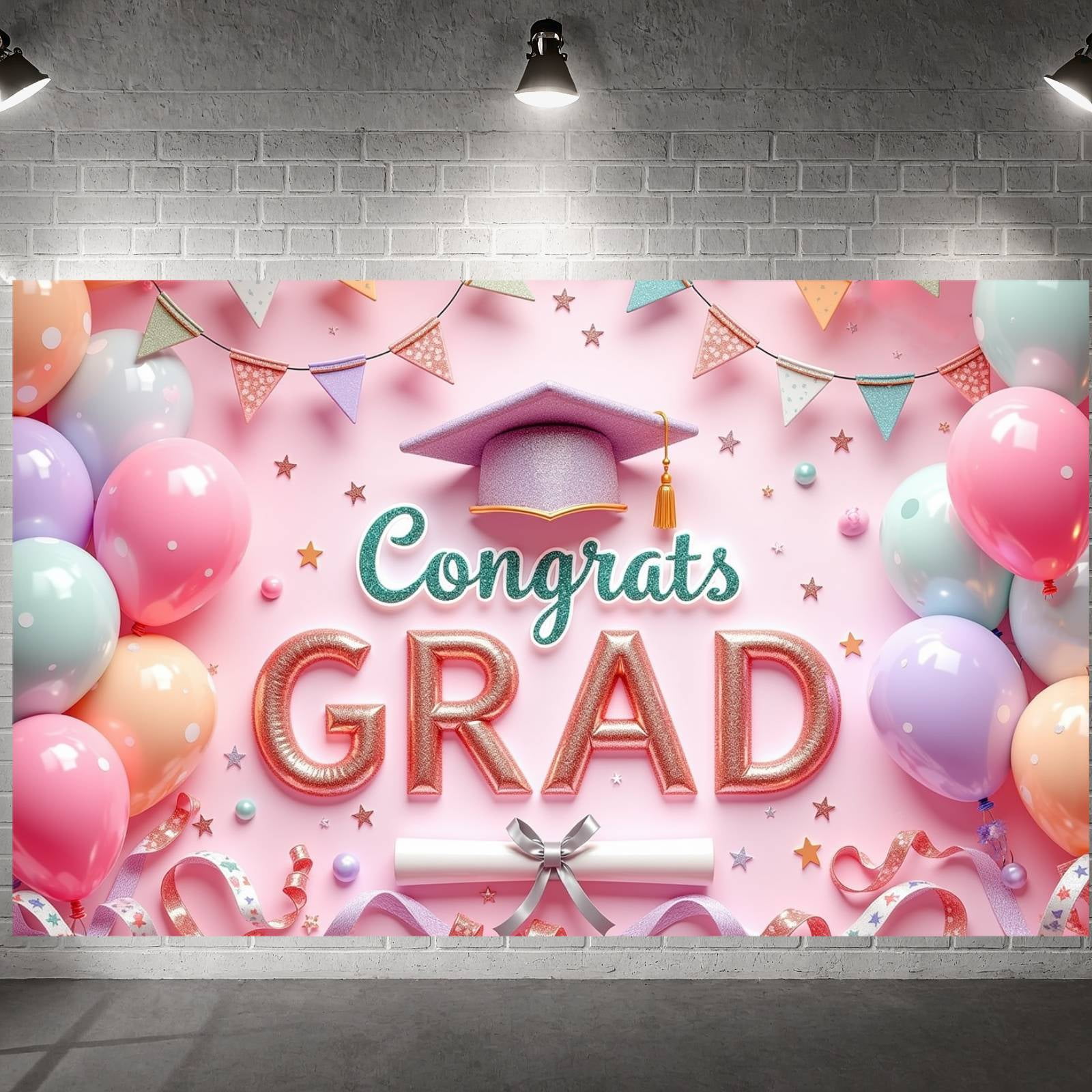 Colorful Balloons Graduation Banner Graduation Cap Congrats Grad ...