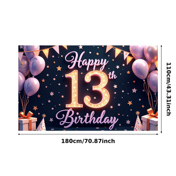 Colorful Balloons Happy 13th Birthday Decorative Banner for Teen Celebration Indoor Event Photography
