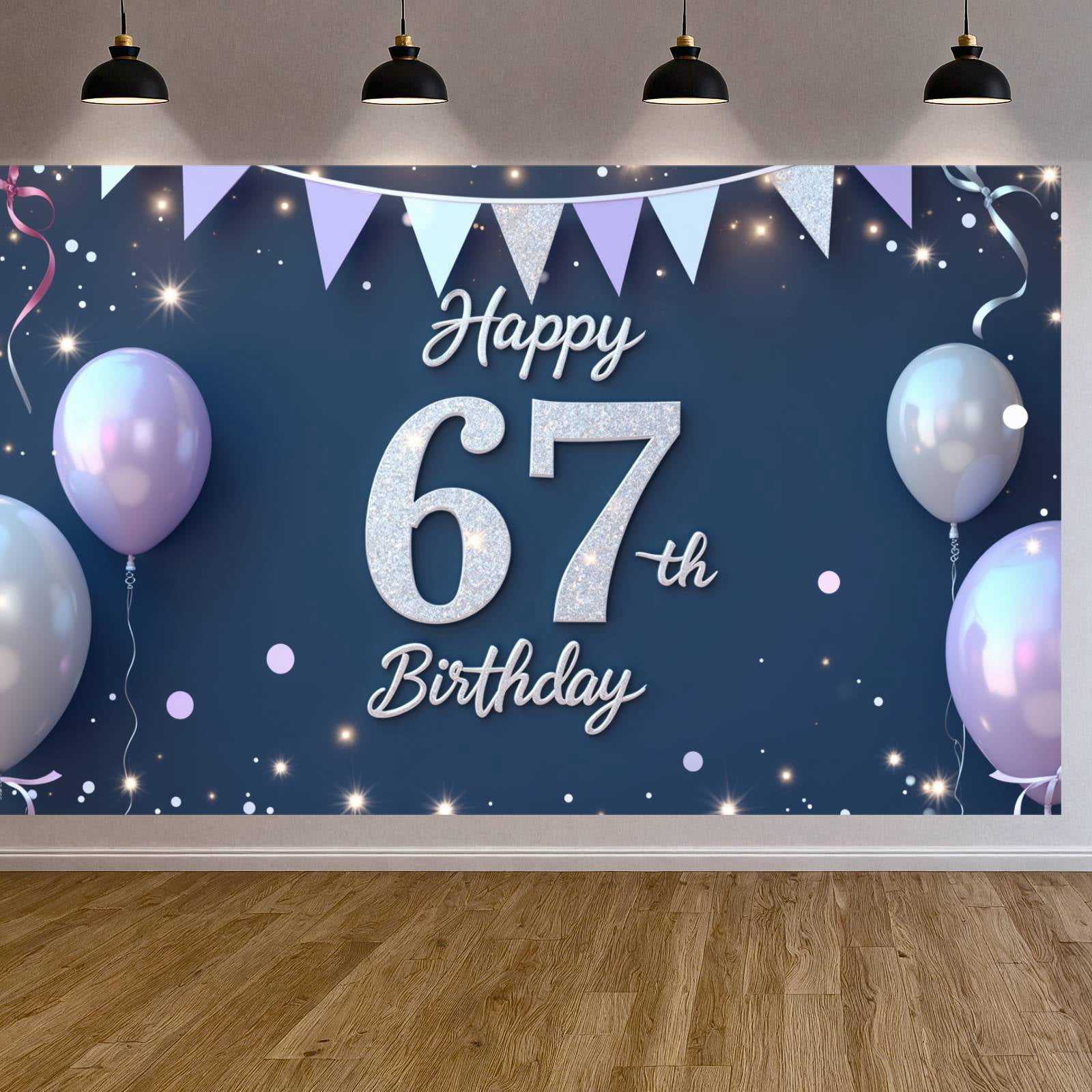 Colorful Balloons Happy 67th Birthday Banner Golden Stars 67th Birthday ...