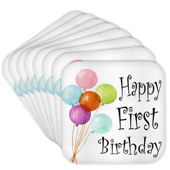 3drose, Colorful Balloons Happy First Birthday, Set of 8 Coasters - Soft