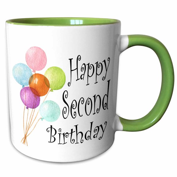 3drose, Colorful Balloons Happy Second Birthday, 15oz Two-tone Green Mug