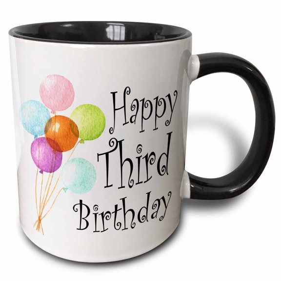 3drose, Colorful Balloons Happy Third Birthday, 15oz Two-tone Black Mug