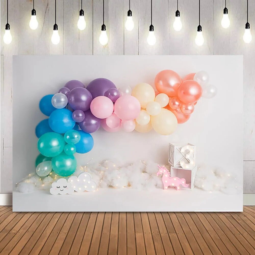 Colorful Balloons Wall 3th Birthday Cake Samsh Portrait Backdrop for ...