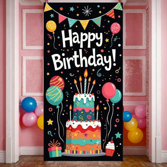 Colorful Banner Cake Theme Birthday Party Banner Balloon Decor Gift Elements Celebration Banner for Birthday Party Kids Party Indoor Celebration