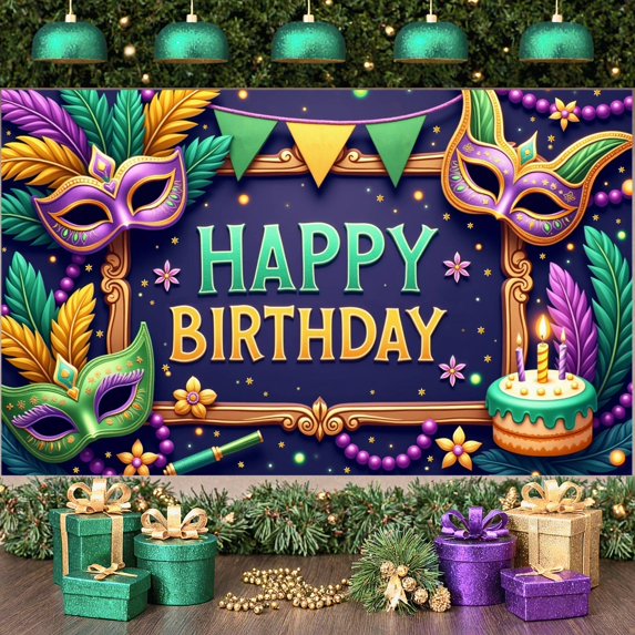Colorful Banner Masquerade Mask Birthday Party Display Feather Decor Star Pattern Masquerade Backdrop for Birthday Party Masquerade Ball Photo Shoot