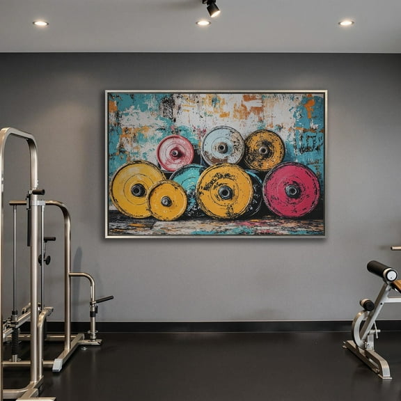 Colorful Barbell Weights Poster: Gym Workout Art, Unframed Poster Size 8x12