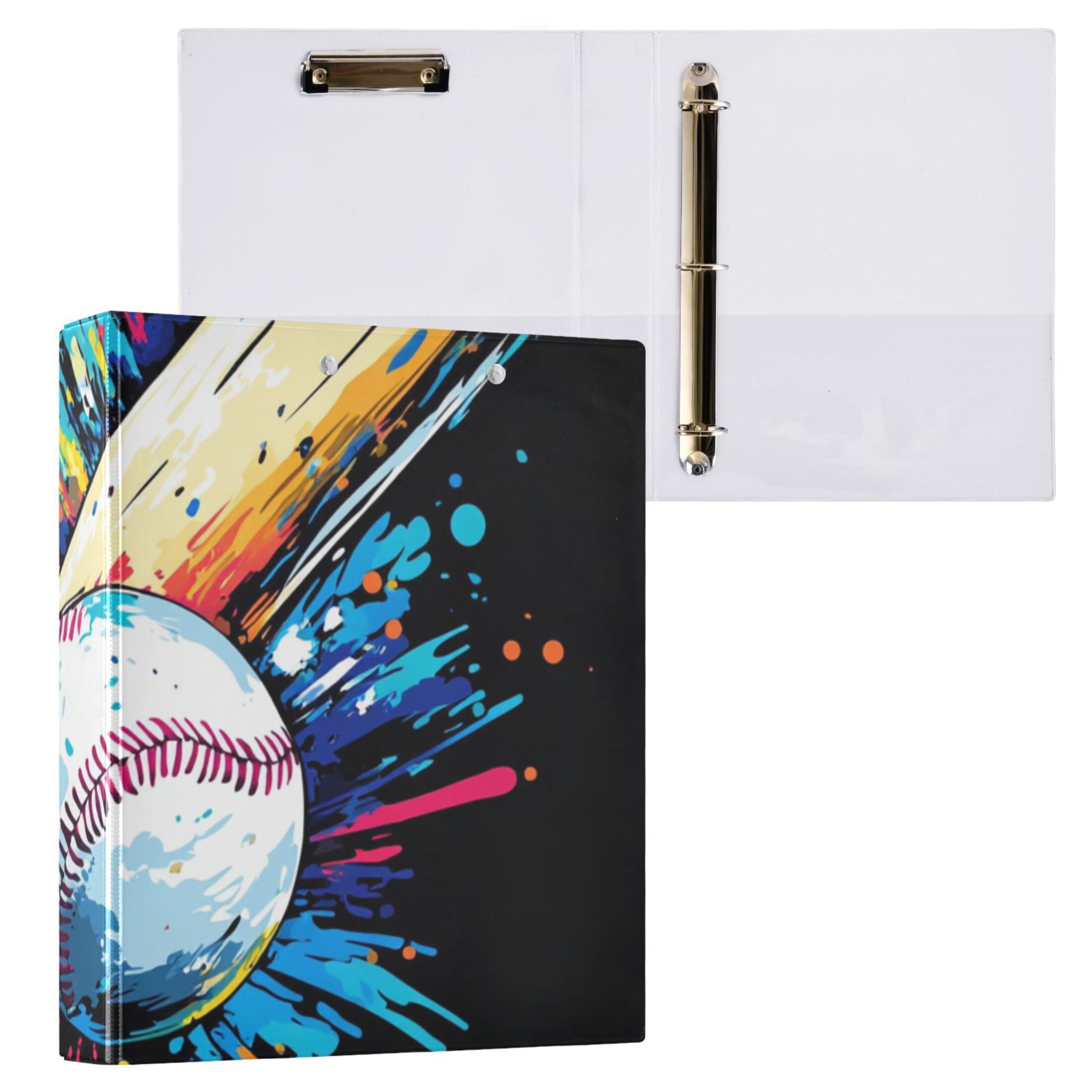 Colorful Baseball Bat 3 Ring Binders 1.5 inch Hardcover File Folders with Interior Pockets A4 Size Organizer for School Office Hospital