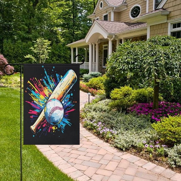 Colorful Baseball Bat Garden Flag Double Sided 12 x 18 Inch Outside Yard Decoration Outdoor Flag