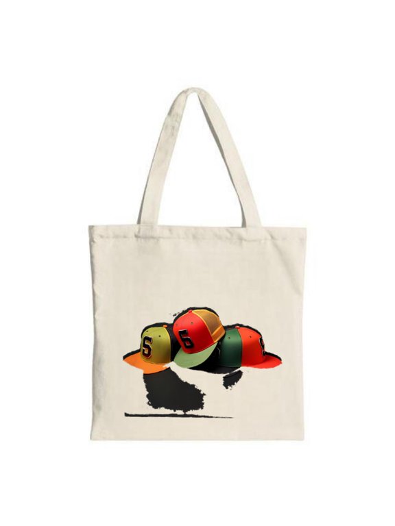 Colorful Baseball Caps Tote Bag - Canvas Multifunctional Reusable Shopping Bag with 3D Effect Perfect for Parties Travel & Shopping