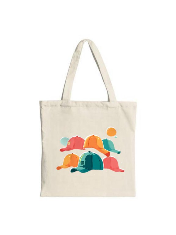 Colorful Baseball Caps Tote Bag - Vibrant Orange Teal Red & Pink Design Perfect for Shopping Travel & Parties - Reusable Canvas Bag