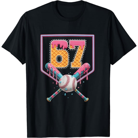 Colorful Baseball Drip 67 T-Shirt for 67th Birthday Celebration