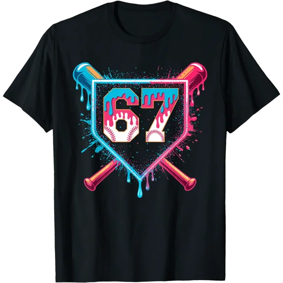 Colorful Baseball Drip Graphic T-Shirt for Trendy Style and Comfort