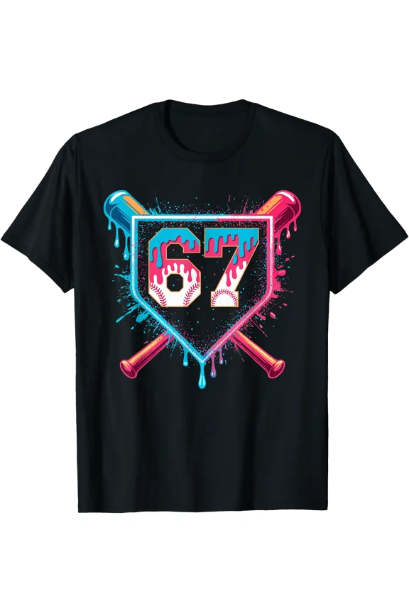 Colorful Baseball Drip Graphic T-Shirt for Trendy Style and Comfort