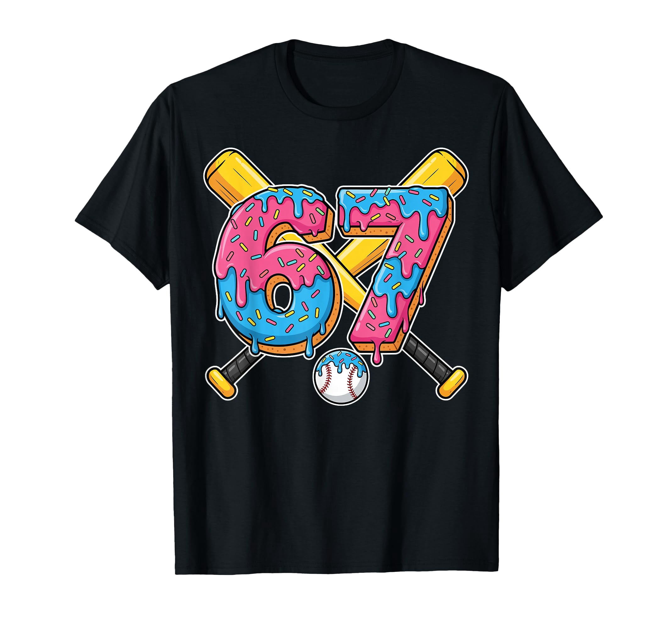 Colorful Baseball Drip Number 67 T-Shirt for Fun 67th Birthday ...