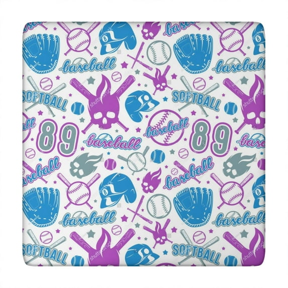 Colorful Baseball Icons Pattern Square Fitted Tablecloth with Elastic Edge,Square Table Cover,Washable Elastic Table Cover for Home Kitchen Party Decor 34"x34"