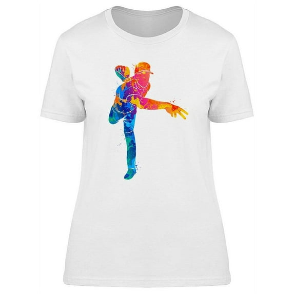 Colorful Baseball Pitcher T-Shirt Women -Image by Shutterstock, Female Medium